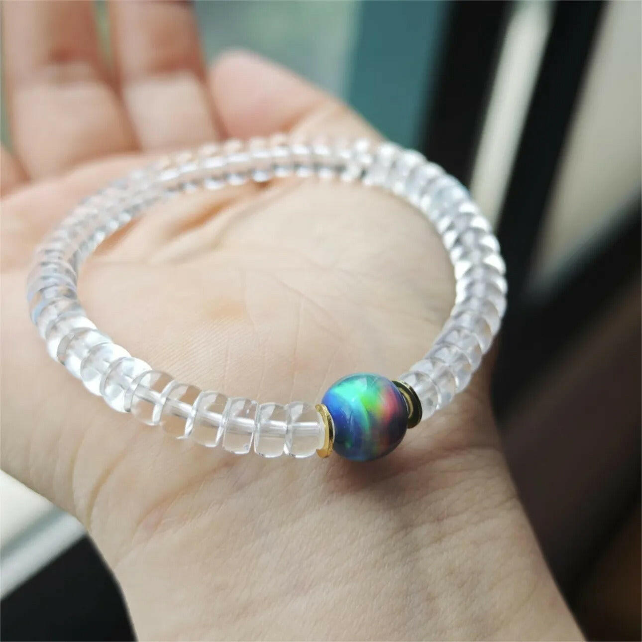 White crystal bracelets with optional opal color - CreamyMoon